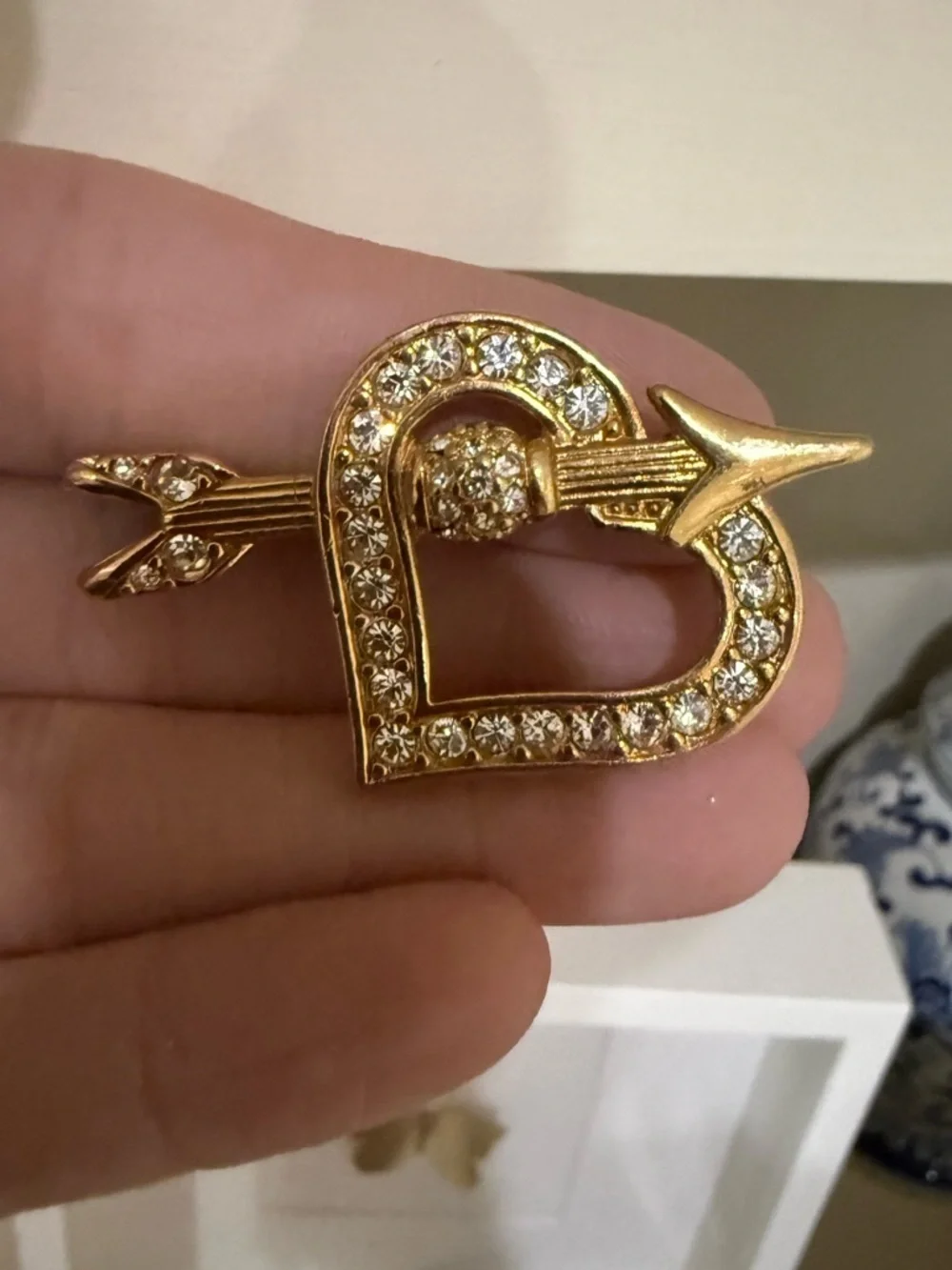 Swarovski Gold Plated Crystal Heart and Arrow Brooch
